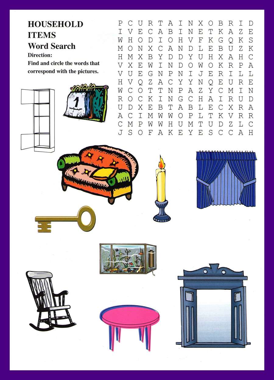 household items word search