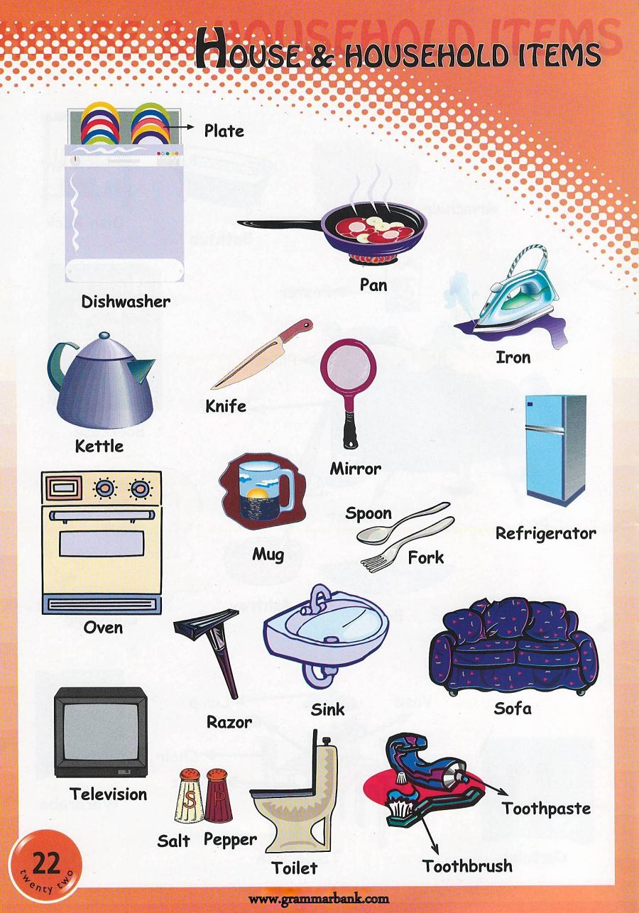 English Vocabulary - 100 HOUSEHOLD ITEMS 